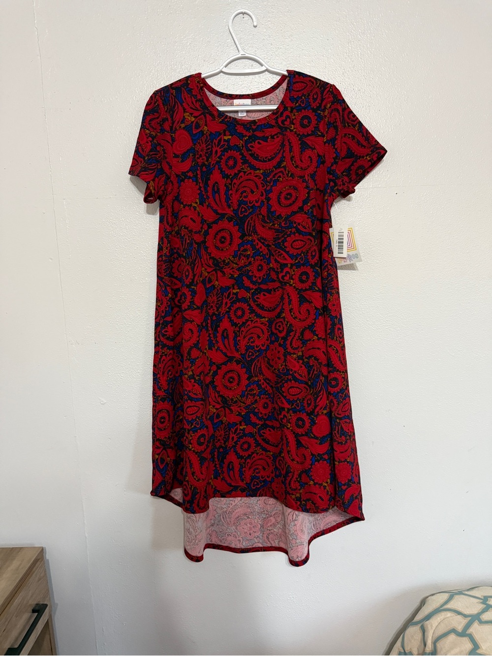 🌹 Bold & Boho! LuLaRoe Red & Royal Blue Floral Paisley Carly Swing Dress